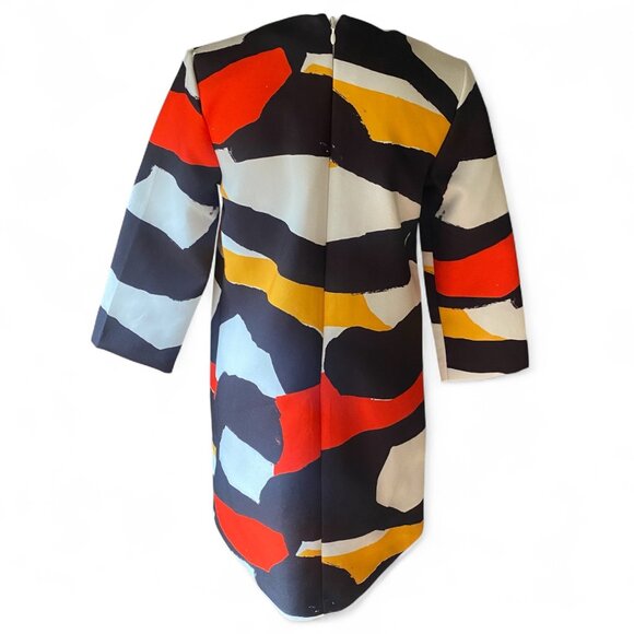 H&M Bold Abstract Color Block 3/4 Sleeve Tunic Shift Dress 6 Scuba orange black - Picture 3 of 14